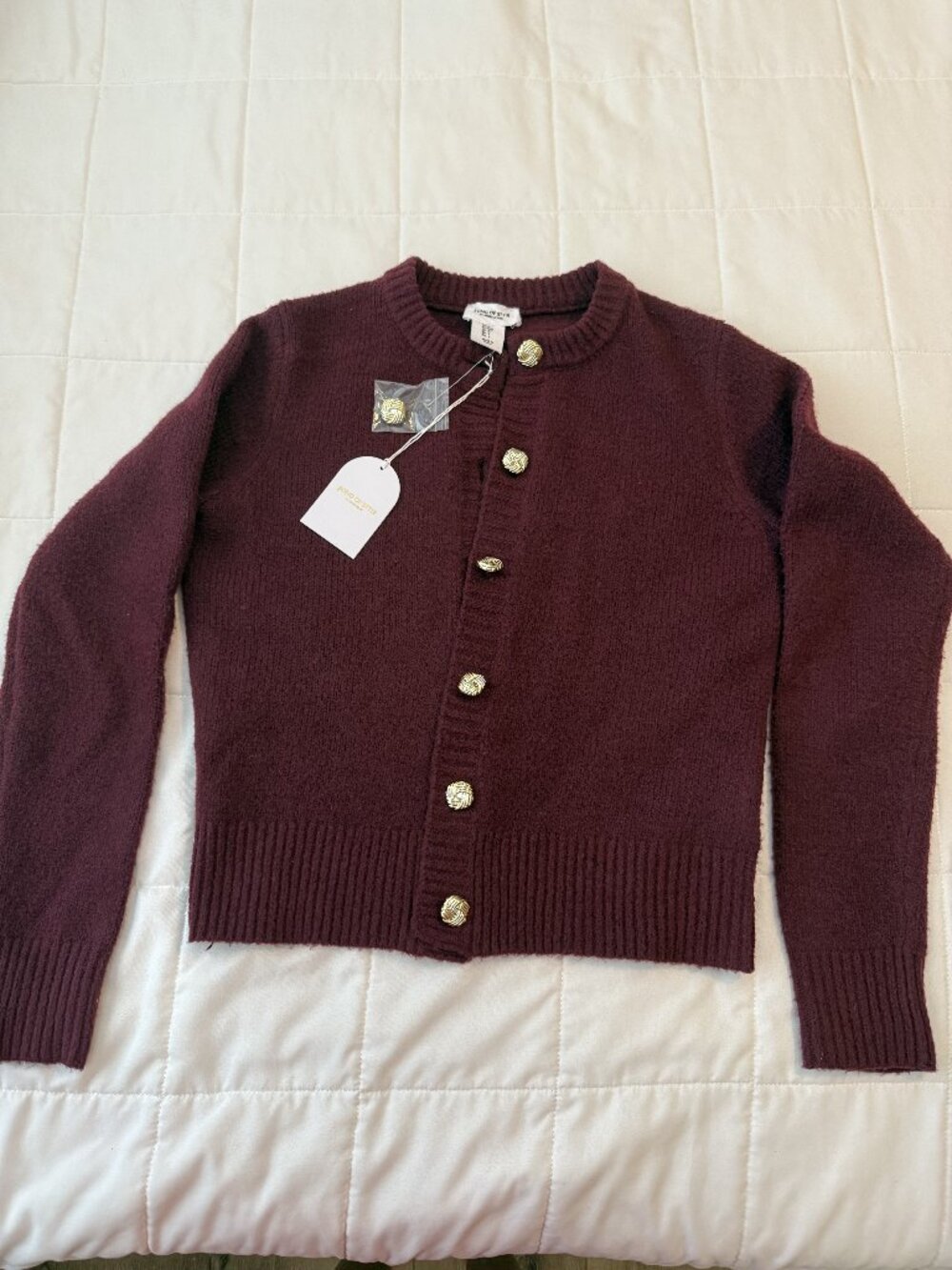 Song of Style Aimee Song Burgundy Knit Cardigan Gold Buttons S NWT